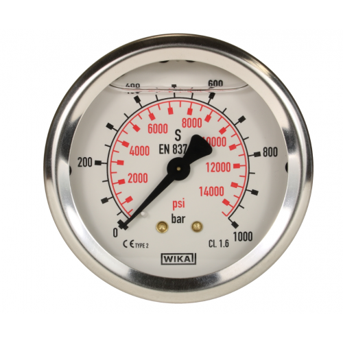 1000 Bar 1/4" Back Feed Pressure Gauge 63mm